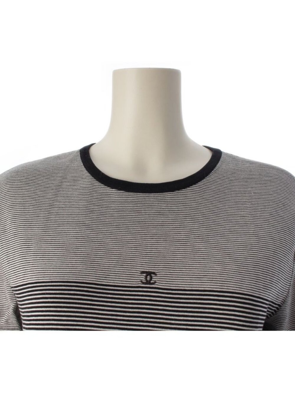 Chanel 97c Cotton CC Logo Border Short Sleeve T-Shirt White Black 42 - Picture 5 of 10